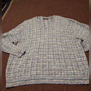 Vintage Carmel Collection Golf Pull Over Sweater VNeck Knit Blue & Burgundy XXL